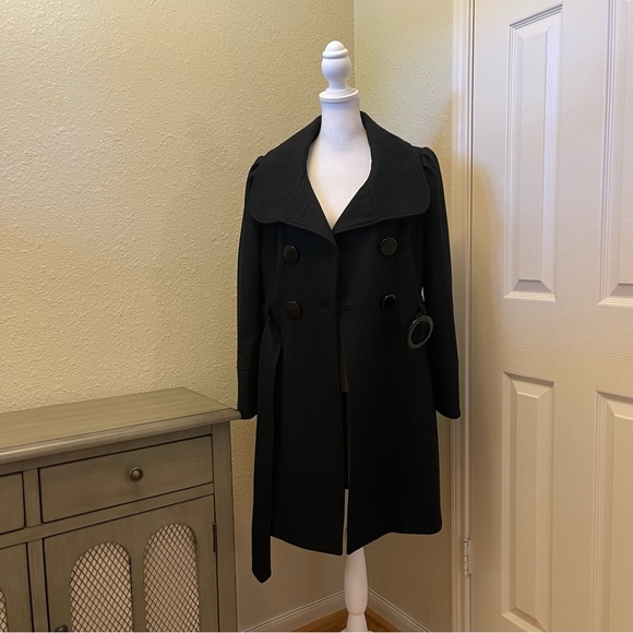 Worthington Petite Black Fitted Double-Breasted Belted Wool Blend Dress Coat PS - Picture 14 of 16